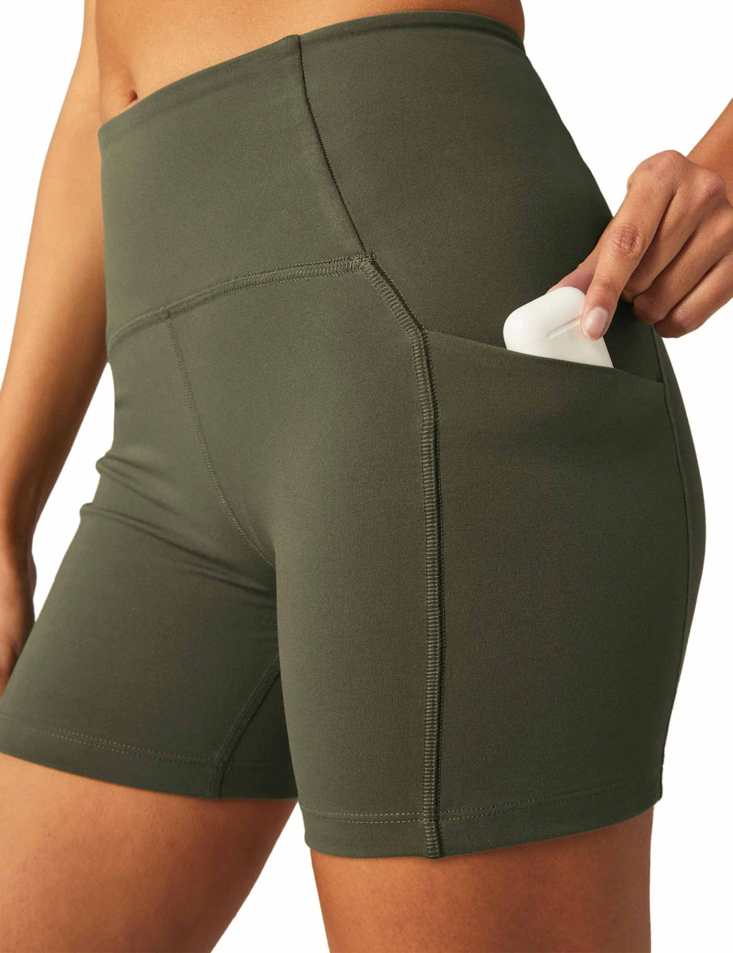 Beyond Yoga POWERBEYOND Strive Pocket Biker Short - Modern Olive 6 Beyond Yoga POWERBEYOND Strive Pocket Biker Short - Modern Olive - Image 4