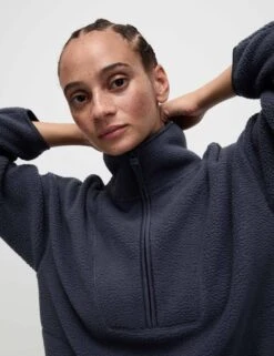 Borg Half Zip Longline Fleece Jacket - Nightshade 11 Borg Half Zip Longline Fleece Jacket - Nightshade -The Sports Edit Store goodmove borg half zip longline fleece jacket nightshade 5974 4