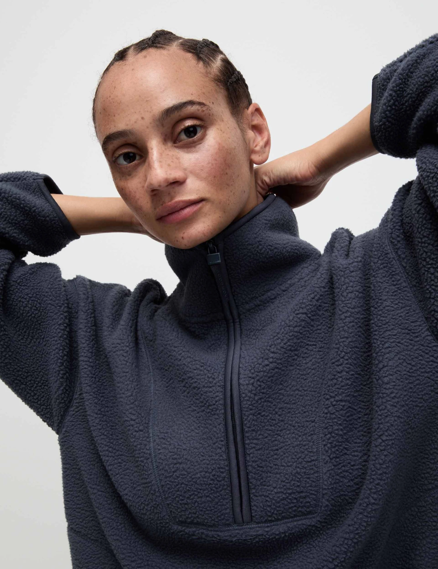 Borg Half Zip Longline Fleece Jacket - Nightshade 6 Borg Half Zip Longline Fleece Jacket - Nightshade - Image 4