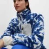 Borg Printed Funnel Neck Zip Up Fleece Jacket - Blue/White -The Sports Edit Store goodmove borg printed funnel neck zip up fleece jacket blue white 6363p 1