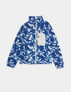 Borg Printed Funnel Neck Zip Up Fleece Jacket - Blue/White -The Sports Edit Store goodmove borg printed funnel neck zip up fleece jacket blue white 6363p 2