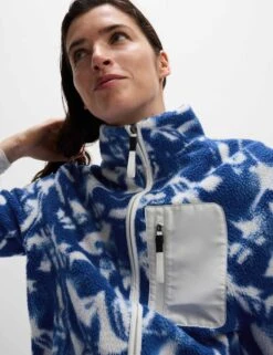 Borg Printed Funnel Neck Zip Up Fleece Jacket - Blue/White -The Sports Edit Store goodmove borg printed funnel neck zip up fleece jacket blue white 6363p 5