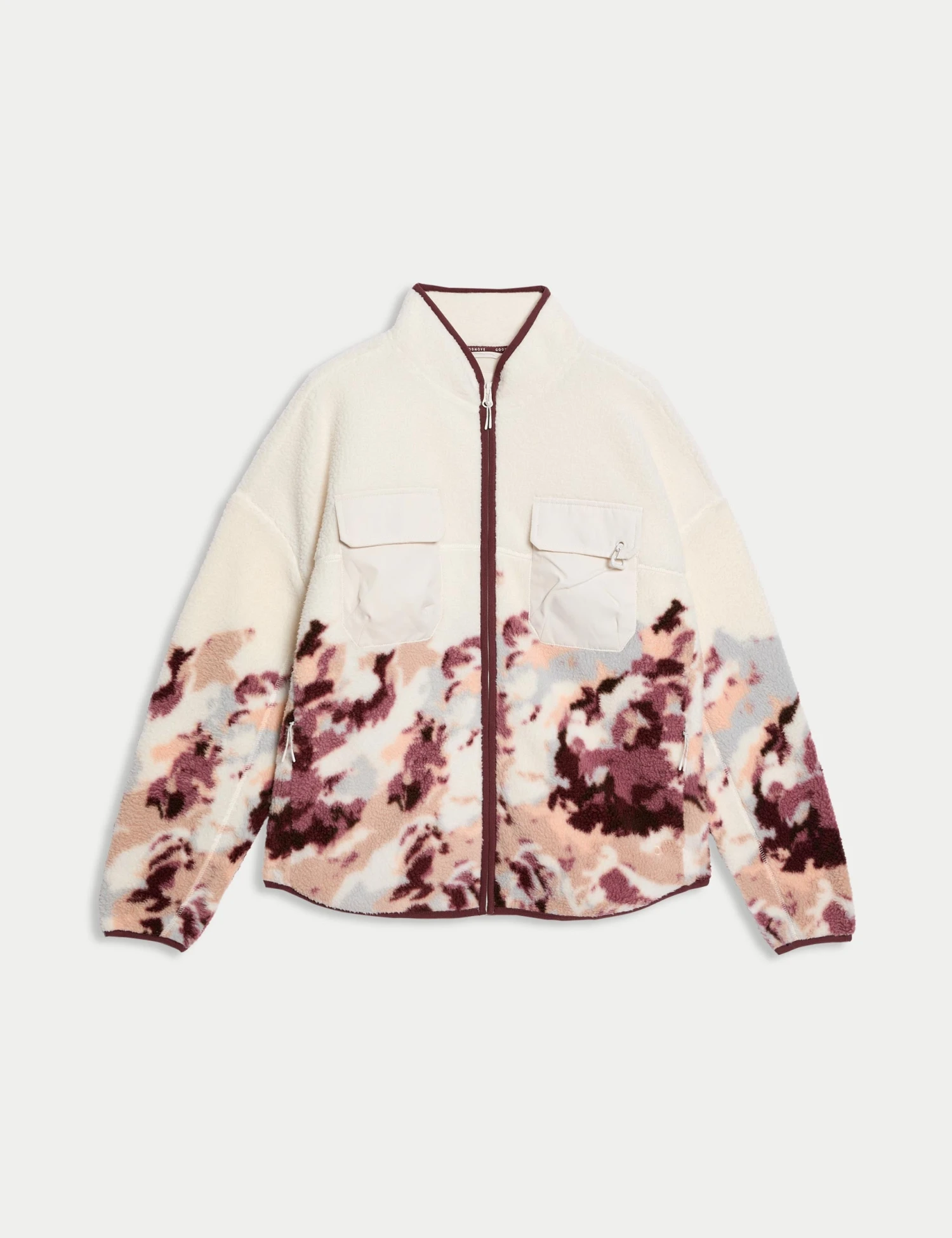 Borg Printed Funnel Neck Zip Up Fleece Jacket - Ivory Mix 8 Borg Printed Funnel Neck Zip Up Fleece Jacket - Ivory Mix - Image 6