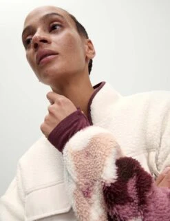 Borg Printed Funnel Neck Zip Up Fleece Jacket - Ivory Mix 10 Borg Printed Funnel Neck Zip Up Fleece Jacket - Ivory Mix -The Sports Edit Store goodmove borg printed funnel neck zip up fleece jacket ivory 6197p 6