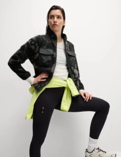 Borg Printed Funnel Neck Zip Up Fleece Jacket - Medium Grey Mix -The Sports Edit Store goodmove borg printed funnel neck zip up fleece jacket medium grey mix 6197p 6