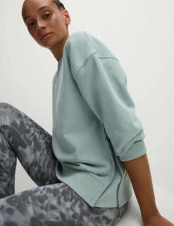 Cotton Rich Mesh Panel Relaxed Sweatshirt - Light Mint -The Sports Edit Store goodmove cotton rich mesh panel relaxed sweatshirt mint 5945a 5