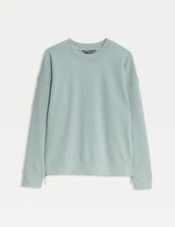 Cotton Rich Mesh Panel Relaxed Sweatshirt - Light Mint -The Sports Edit Store goodmove cotton rich mesh panel relaxed sweatshirt mint 5945a 6