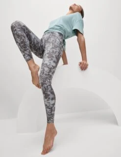 Go Balance Printed Wrap Waist Yoga Leggings - Grey Mix
