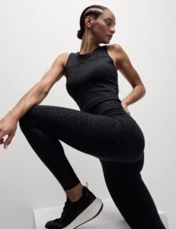 Go Move Printed Embossed High Waisted Gym Leggings - Black -The Sports Edit Store goodmove go move printed embossed hw gym leggings black 6545e 3