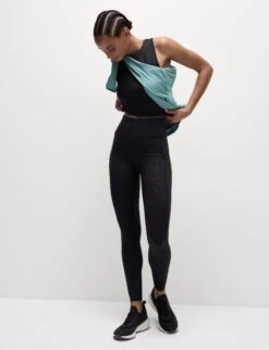 Go Move Printed Embossed High Waisted Gym Leggings - Black -The Sports Edit Store goodmove go move printed embossed hw gym leggings black 6545e 8