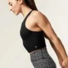 Printed High Neck Padded Yoga Crop Top - Black Mix -The Sports Edit Store goodmove high neck padded yoga crop vest top black T51 5338 1