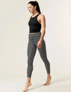 Printed High Neck Padded Yoga Crop Top - Black Mix -The Sports Edit Store goodmove high neck padded yoga crop vest top black T51 5338 2