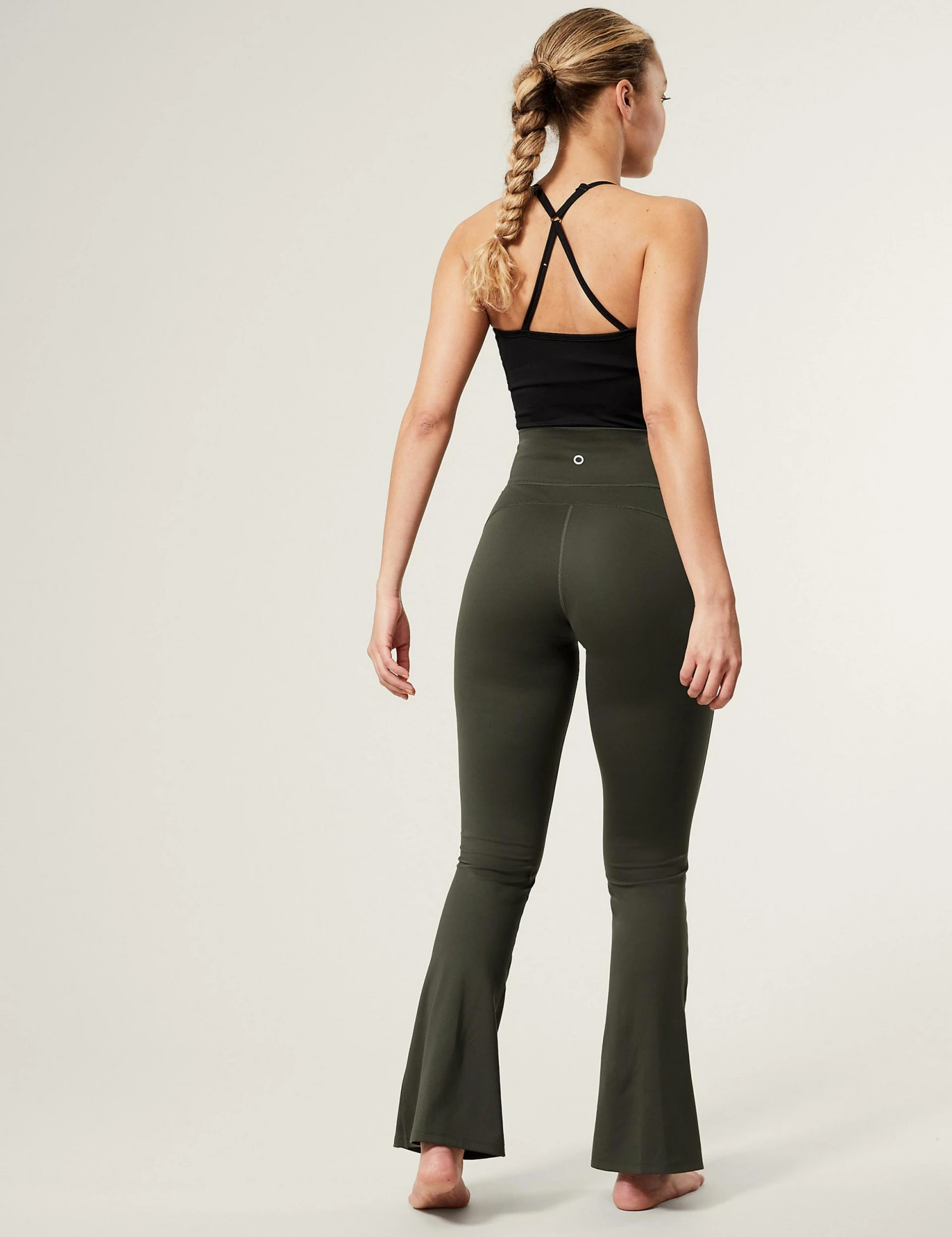 High Waisted Flared Yoga Leggings - Dark Olive 4 High Waisted Flared Yoga Leggings - Dark Olive - Image 2