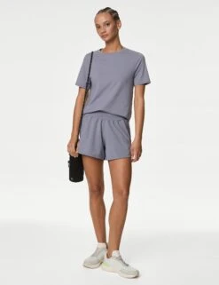 High Waisted Sports Shorts - Lavender Grey -The Sports Edit Store goodmove high waisted sports shorts lavender grey T51 5740A 2