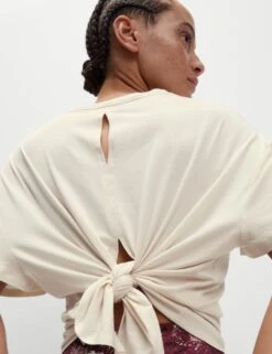 Modal Blend Lightweight Tie Back T-Shirt - Ivory -The Sports Edit Store goodmove modal blend lightweight tie back t shirt ivory 6168 5