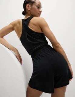 Modal Rich Ribbed Relaxed High Waisted Yoga Shorts - Black -The Sports Edit Store goodmove modal rich ribbed relaxed hw yoga shorts black 6345 2