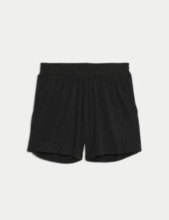 Modal Rich Ribbed Relaxed High Waisted Yoga Shorts - Black -The Sports Edit Store goodmove modal rich ribbed relaxed hw yoga shorts black 6345 5