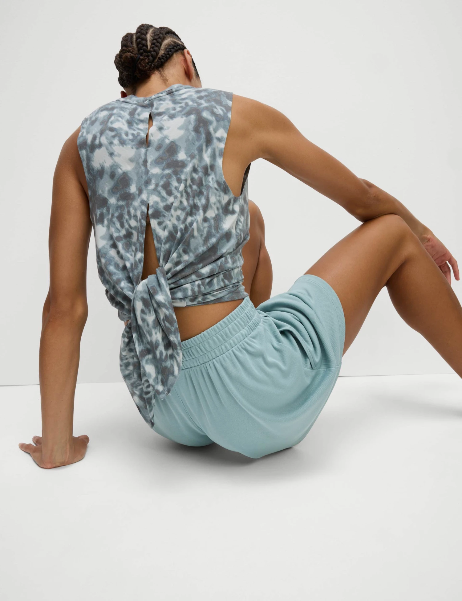 Modal Rich Ribbed Relaxed High Waisted Yoga Shorts - Light Mint 5 Modal Rich Ribbed Relaxed High Waisted Yoga Shorts - Light Mint - Image 3