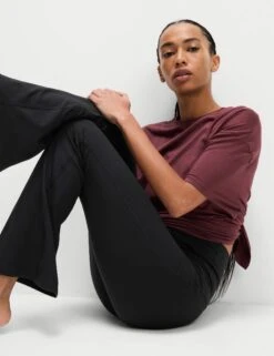 Ribbed High Waisted Flared Yoga Leggings - Black -The Sports Edit Store goodmove ribbed hw flared yoga leggings black 6175 4