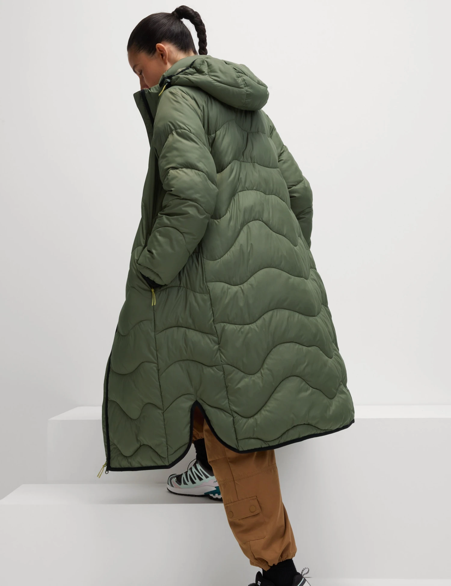 Stormwear Quilted Hooded Longline Puffer Coat - Dark Khaki 4 Stormwear Quilted Hooded Longline Puffer Coat - Dark Khaki - Image 2