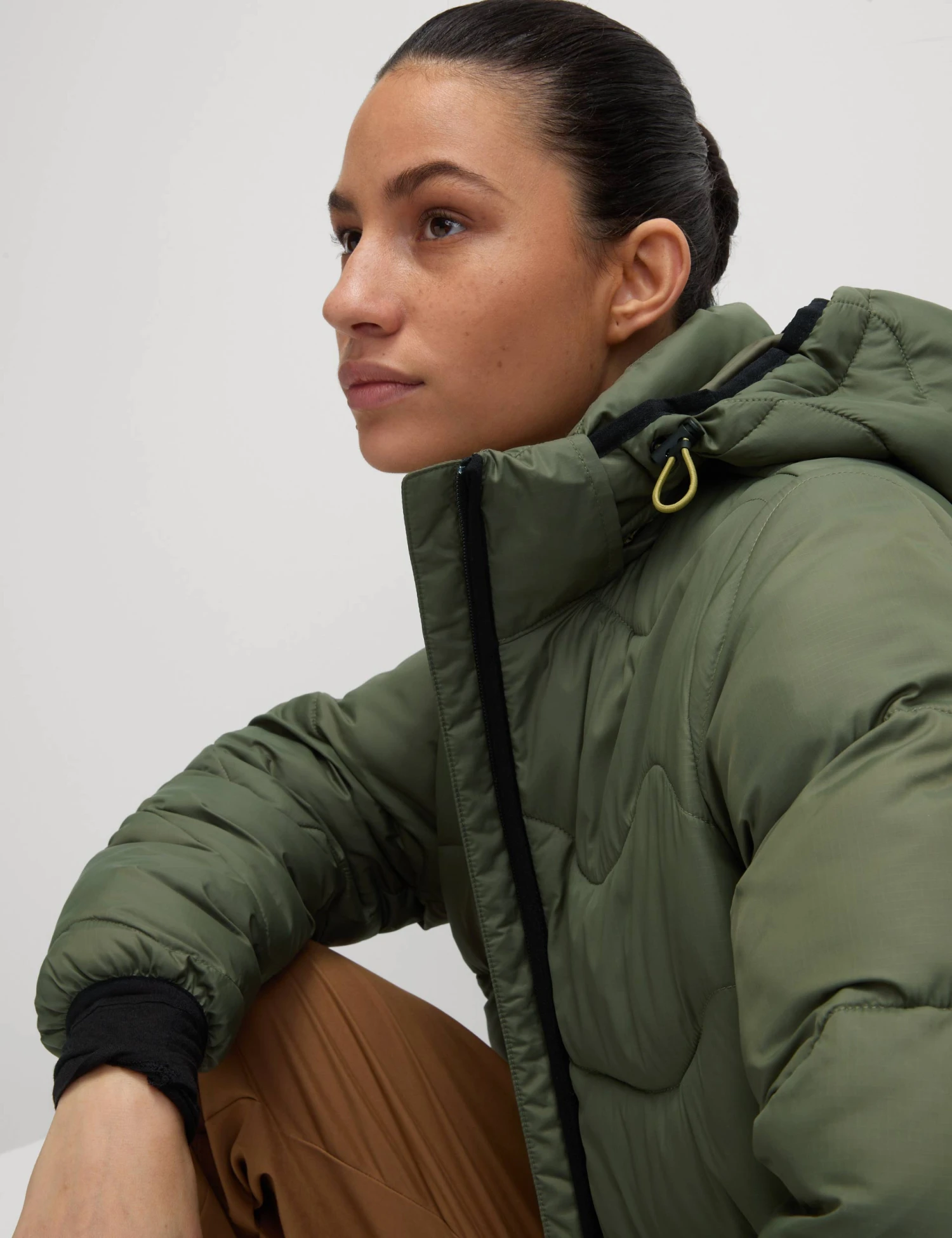 Stormwear Quilted Hooded Longline Puffer Coat - Dark Khaki 6 Stormwear Quilted Hooded Longline Puffer Coat - Dark Khaki - Image 4