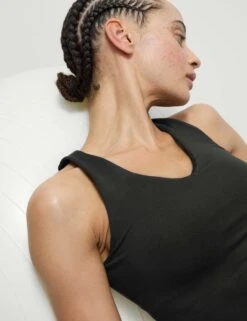 V-Neck Padded Fitted Yoga Crop Vest Top - Black -The Sports Edit Store goodmove v neck padded fitted yoga crop vest top black 6383 3