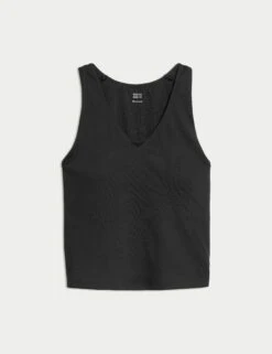 V-Neck Padded Fitted Yoga Crop Vest Top - Black -The Sports Edit Store goodmove v neck padded fitted yoga crop vest top black 6383 5