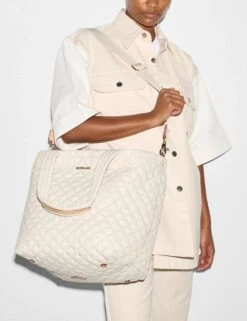 MZ Wallace Medium Metro Tote Deluxe - Sandshell -The Sports Edit Store mz wallace medium metro tote deluxe sandshell 1260x2020 3