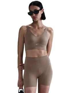 Nike Alate Medium Support Longline Sports Bra - Mink Brown/White