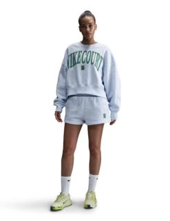 NikeCourt Heritage Phoenix Fleece Over-Oversized Sweatshirt - Football Grey/High Voltage/Mineral Teal -The Sports Edit Store nike nikecourt heritage phoenix fleece oversized sweatshirt grey high voltage teal hq0351 085 5