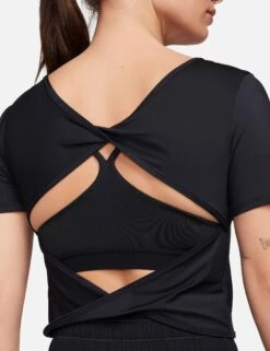 Nike One Classic Dri-FIT Short-Sleeve Cropped Twist Top - Black/White -The Sports Edit Store nike one classic dri fit short sleeve cropped twist top black white fn2851 010 6