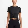 Nike One Classic Dri-FIT Twist Short-Sleeve Top - Black/White 2 Nike One Classic Dri-FIT Twist Short-Sleeve Top - Black/White -The Sports Edit Store nike one classic dri fit twist short sleeve top black white ib9406 010 1