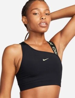 Nike Pro Swoosh Asymmetrical Bra - Black/Light Lemon Twist -The Sports Edit Store nike pro swoosh asymmetrical bra black lemon dm0570 011 2