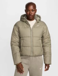 Nike Sportswear Classic Puffer Therma-Fit Hooded Jacket - Light Army/White
