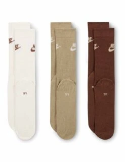 Nike Sportswear Everyday Essential Crew Socks - 3-Pair Pack (White/Brown) -The Sports Edit Store nike sportswear everyday essential crew socks 3 pairs white brown dx5025 904 2