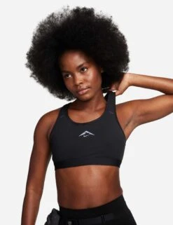 Nike Trail Swoosh On-The-Run Sports Bra - Black/Dark Smoke Grey