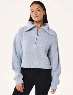 High Season Zip Neck Knit - Ice Blue