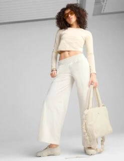 Puma Wardrobe Ess Low Rise Popper Pants - Alpine Snow -The Sports Edit Store puma wardrobe ess low rise popper pants alpine snow 62980487 5