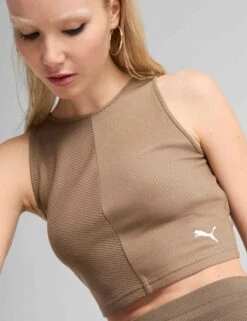 Puma Wardrobe Ess Ribbed Crop Top - Totally Taupe