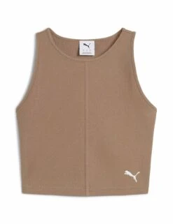 Puma Wardrobe Ess Ribbed Crop Top - Totally Taupe -The Sports Edit Store puma wardrobe ess ribbed crop top totally taupe 62976593 6