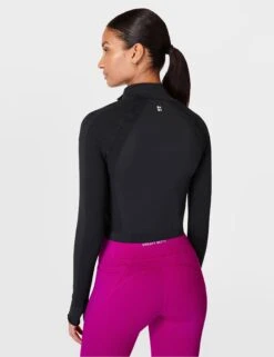 Sweaty Betty Athlete Crop Seamless Gym Zip Up - Black -The Sports Edit Store sb9288 black b
