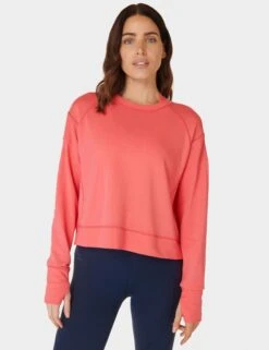 Sweaty Betty After Class Crop Sweatshirt - Coral Pink