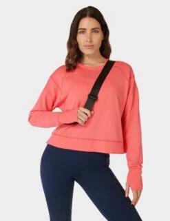Sweaty Betty After Class Crop Sweatshirt - Coral Pink -The Sports Edit Store sweaty betty after class crop sweatshirt coral pink sb5622c 7