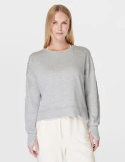 Sweaty Betty After Class Crop Sweatshirt - Light Grey Marl