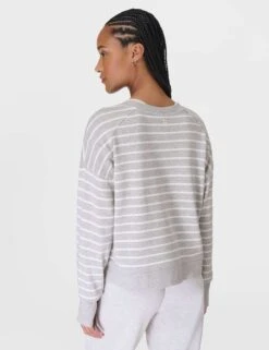 Sweaty Betty After Class Crop Sweatshirt - Lily White Light Grey Marl Stripe -The Sports Edit Store sweaty betty after class crop sweatshirt lily white light grey marl stripe sb5622c 2
