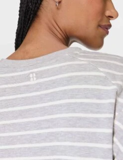 Sweaty Betty After Class Crop Sweatshirt - Lily White Light Grey Marl Stripe -The Sports Edit Store sweaty betty after class crop sweatshirt lily white light grey marl stripe sb5622c 5