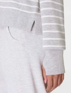 Sweaty Betty After Class Crop Sweatshirt - Lily White Light Grey Marl Stripe -The Sports Edit Store sweaty betty after class crop sweatshirt lily white light grey marl stripe sb5622c 6