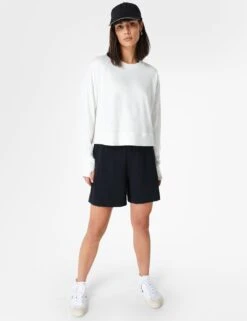 Sweaty Betty After Class Crop Sweatshirt - Lily White -The Sports Edit Store sweaty betty after class crop sweatshirt lily white sb5622c 6