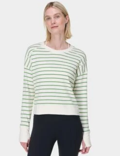 Sweaty Betty After Class Crop Sweatshirt - Lilywhite Green Stripe