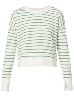 Sweaty Betty After Class Crop Sweatshirt - Lilywhite Green Stripe -The Sports Edit Store sweaty betty after class crop sweatshirt lilywhite green stripe sb5622c 6